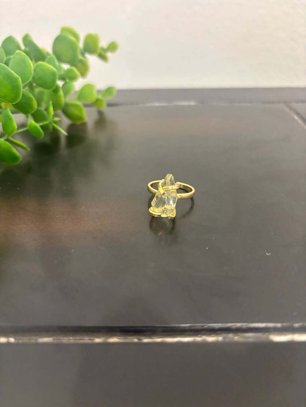Raw Clear Quartz Crystal Gold Plated Adjustable Cocktail Ring